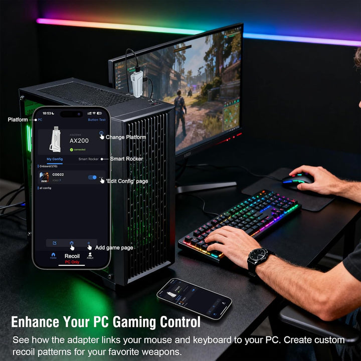 AX200 Computer-Maus und Gaming-Tastatur-Adapter für PC, Unterstützung Key Mapping, Aim Assist, Recoi