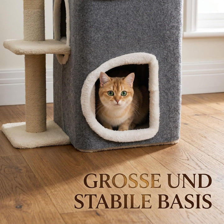 PawHut Kratzbaum 58 cm Kleiner Katzenturm mit Höhle Sisalstämme Grau | Plattform, 3 Plüschballen, Kl