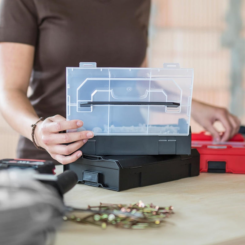 Bosch Sortimo L BOXX Mini | 6er Set in schwarz mit transparentem Deckel | Sortimentskasten Schrauben