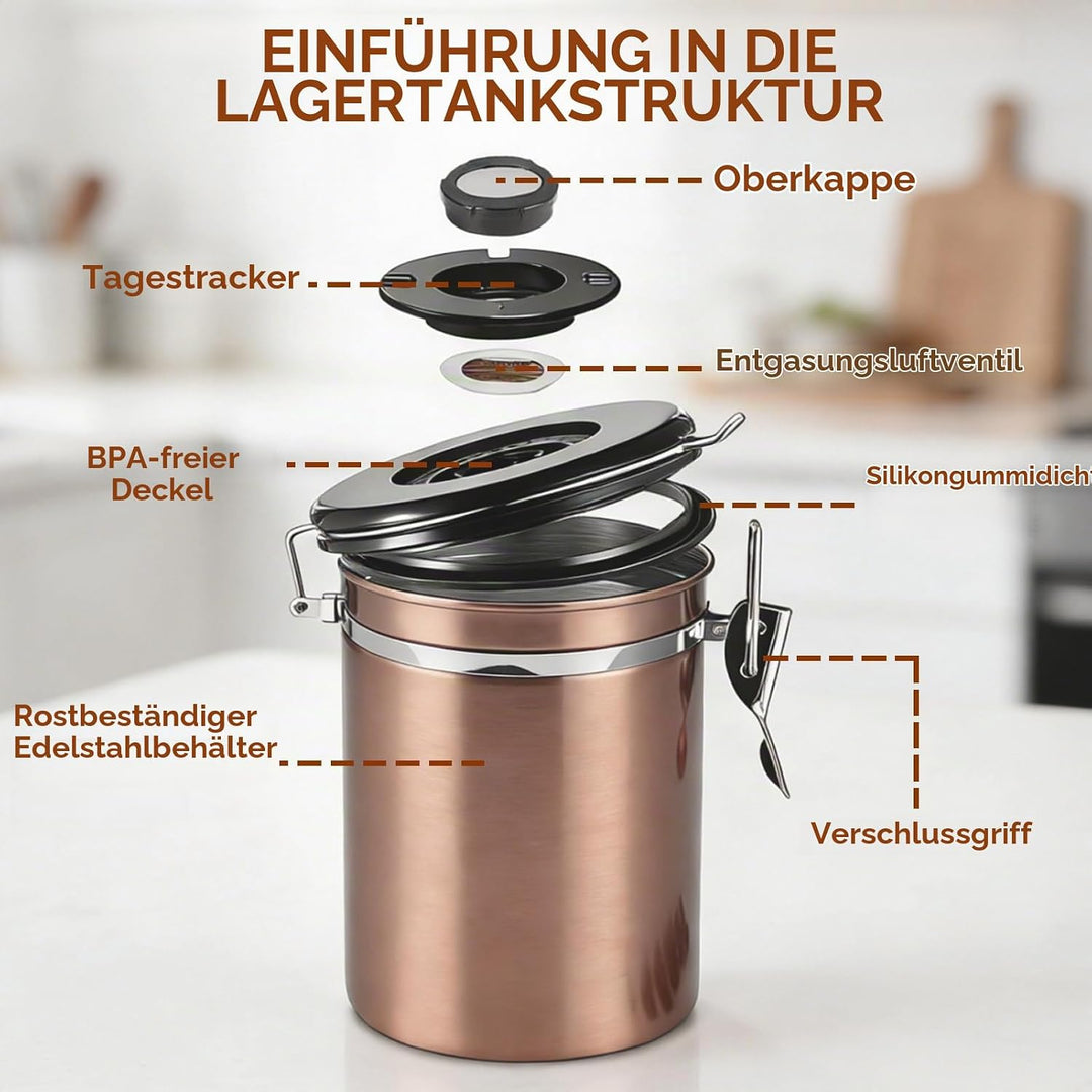 Edelstahl-Kaffeekanister, 50,7 Unzen luftdichte Vorratsbehälter für Lebensmittel Küchenkanister für