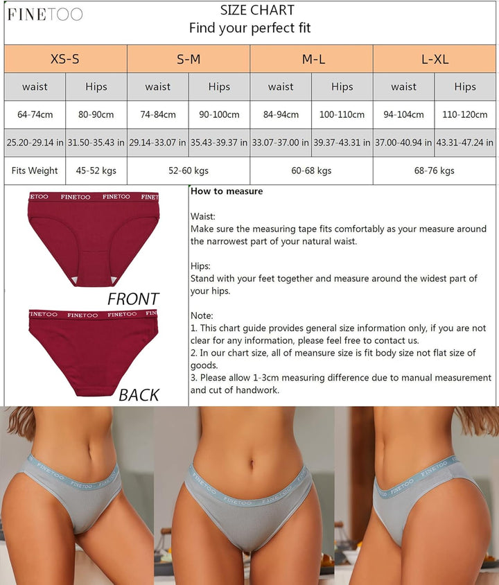 FINETOO 10er Pack Baumwoll Slips Damen Atmungsaktive Unterwäsche Logo Sportunterwäsche Weich Sexy Un