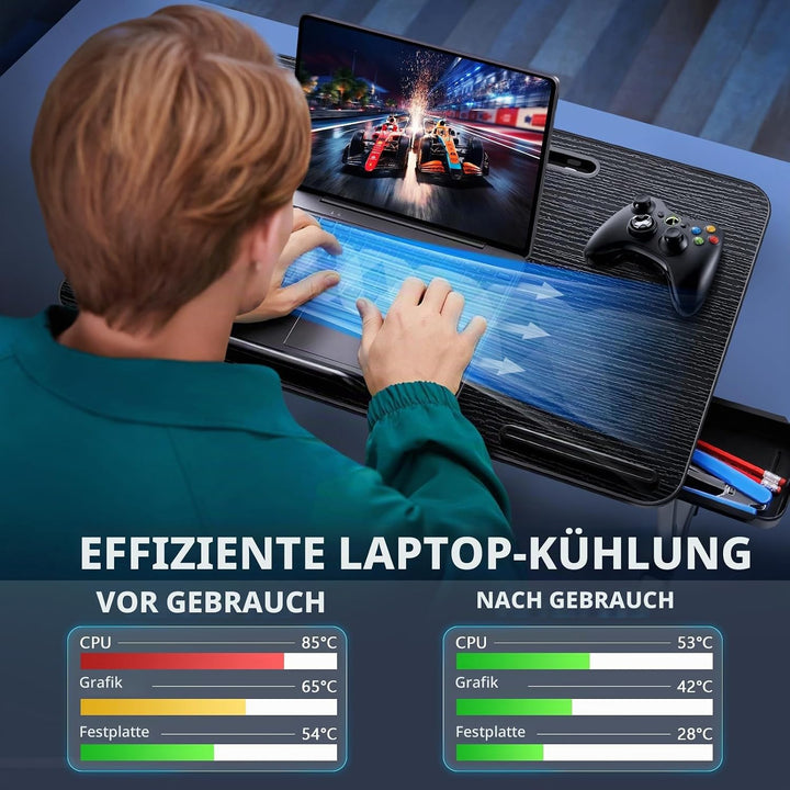 ICARE Laptoptisch, Höhenverstellbar, Winkelverstellbar, Betttisch Klappbar mit Laptop Kühler, Tablet