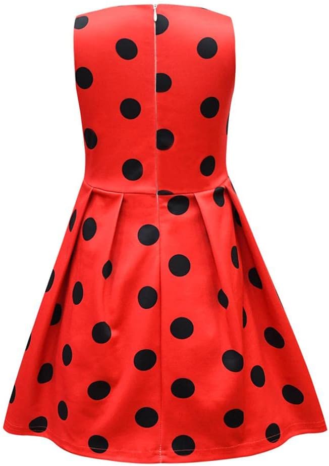 Lito Angels Gepunktetes Heldenmädchen Marienkäfer Kostüm Kleid für Kinder Mädchen, Rot Schwarz Polka