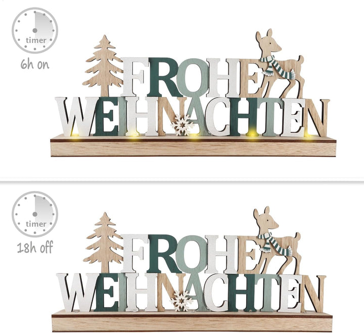 COM-FOUR® LED Deko Aufsteller aus Holz - beleuchteter Schriftzug auf Holzsockel - Deko-Schriftzug zu