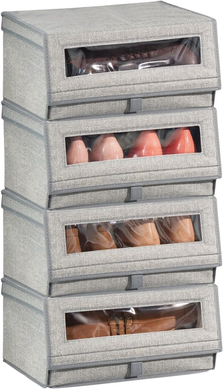 mDesign 4er-Set Schuhaufbewahrung aus Kunstfaser (gross) - stapelbare Schuhbox mit Sichtfenster, Kle