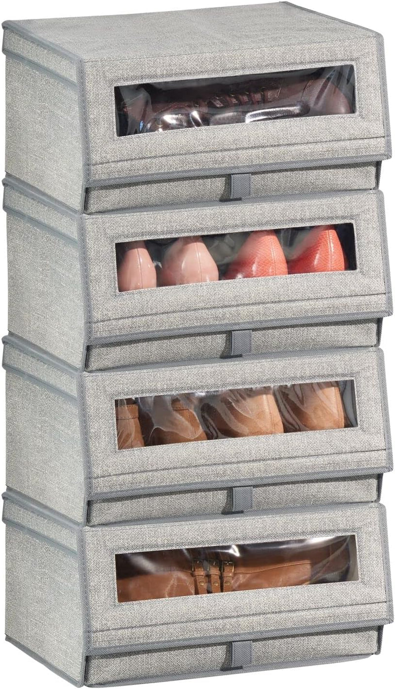 mDesign 4er-Set Schuhaufbewahrung aus Kunstfaser (gross) - stapelbare Schuhbox mit Sichtfenster, Kle