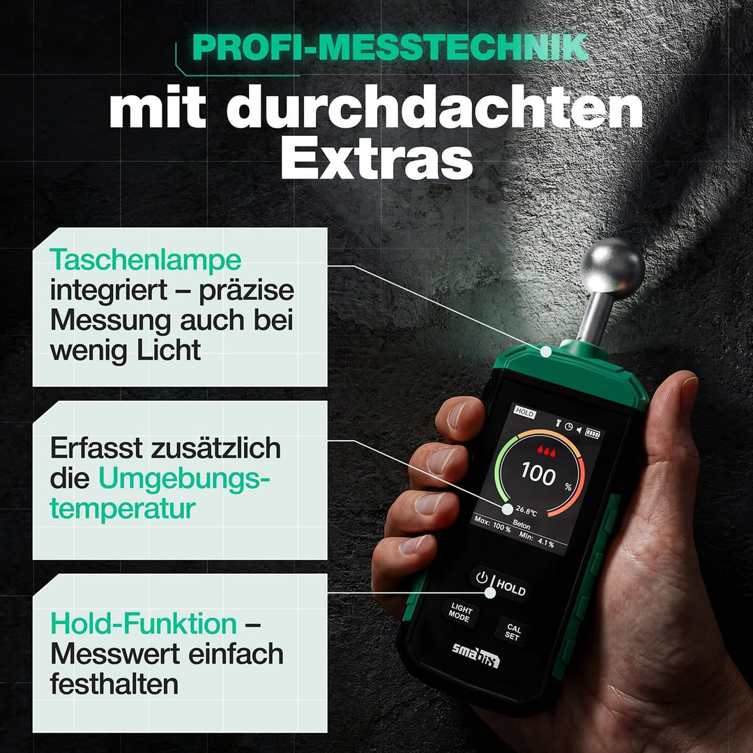 Smabix® Feuchtigkeitsmessgerät Wand, Holz, Gips, Granit, Moisture Meter für Wände Mauerwerk Beton -