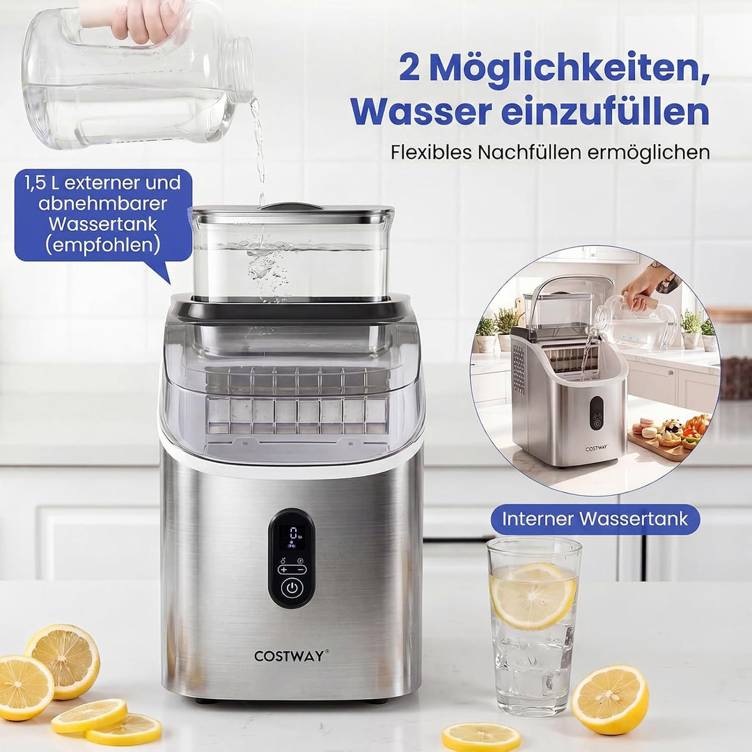 COSTWAY 1,5L Eiswürfelmaschine, Ice Maker 15kg in 24H | Eismaschine 16 Eiswürfel in 13min, Eiswürfel