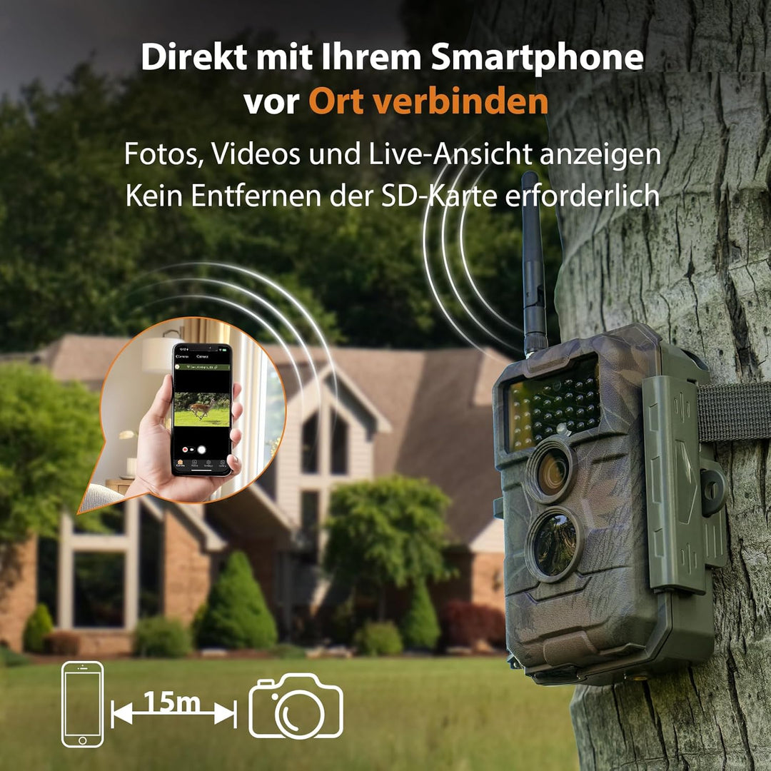 GardePro E6 Wildkamera WLAN Antenne 24MP 1296P mit Bewegungsmelder Nachtsicht No Glow Infrarot 940nm