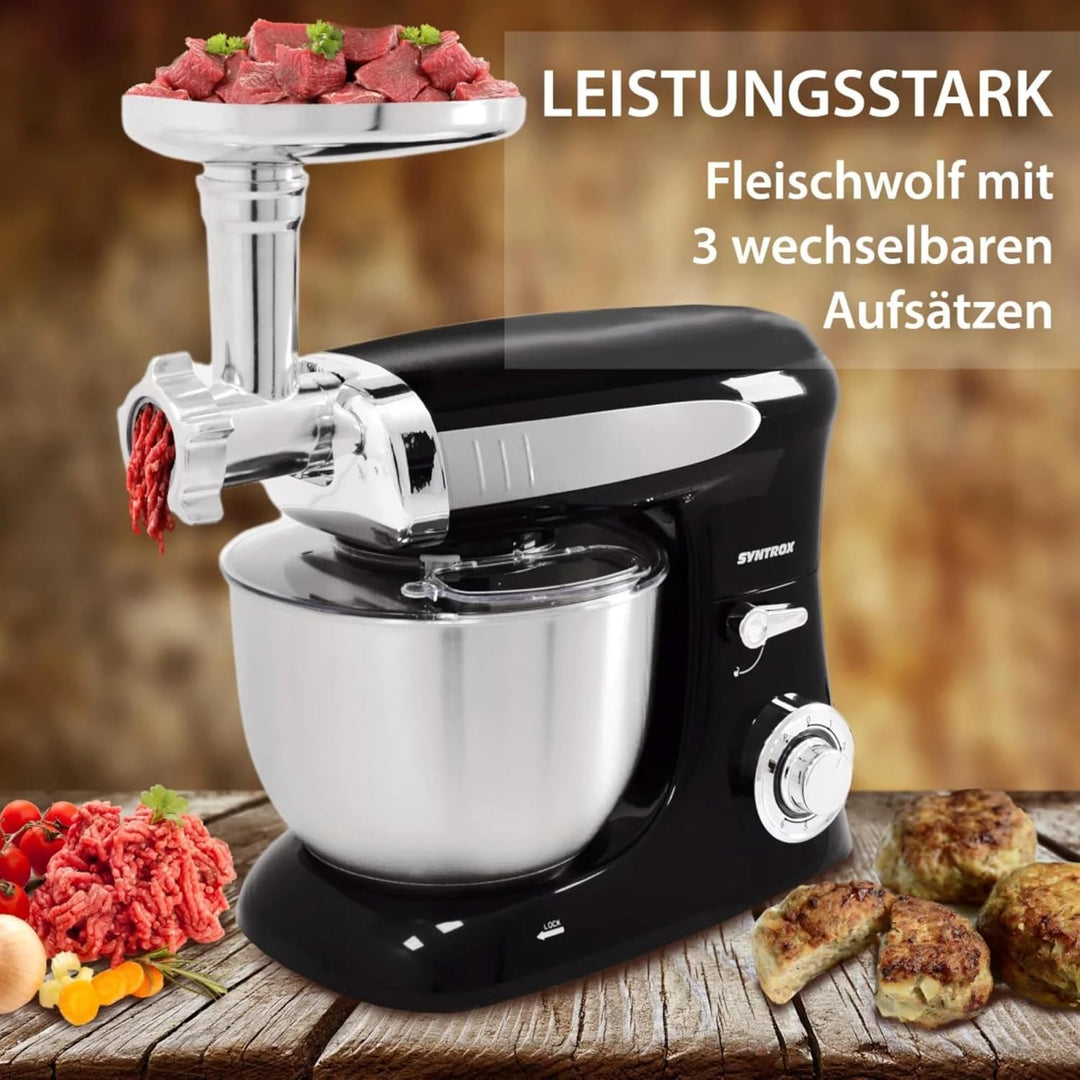 Syntrox Küchenmaschine Deluxe Fleischwolf &amp; Mixer, Rührmaschine mit Zubehör, Vielseitige Kochhilfe,