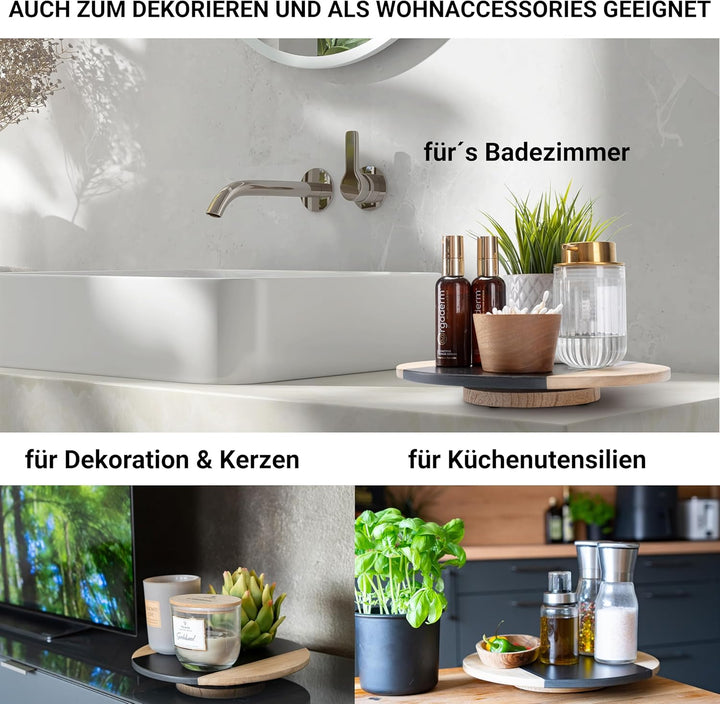 drehbare Schieferplatte mit Edelholz rund Servierplatte Kuchenplatte Wurstplatte Käseplatte Schiefer