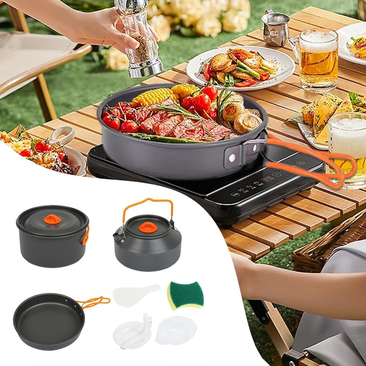 Camping-Kochset | Kompaktes Topf- und Pfannen-Set, tragbares Camping-Topf- und Pfannen-Set mit Wasse