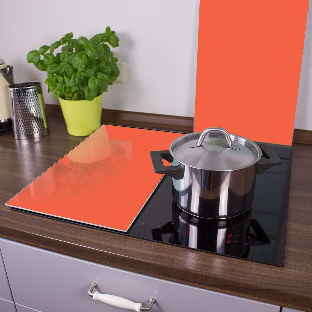 banjado® Herdabdeckplatte Glas 2-teilig je 30x52 cm/Schneidebrett Herdabdeckung mit Motiv Orange/Her