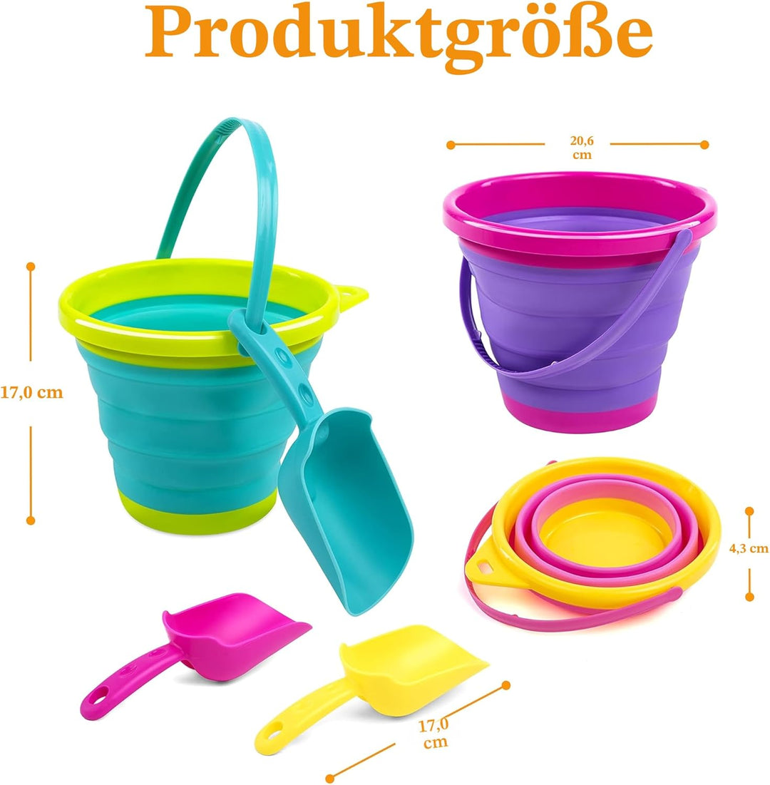 JOYIN 3 Packungen Faltbares Strand Eimer Set，Sandkasten Faltbare Sandspielzeug Eimer mit Netz-Rücksa