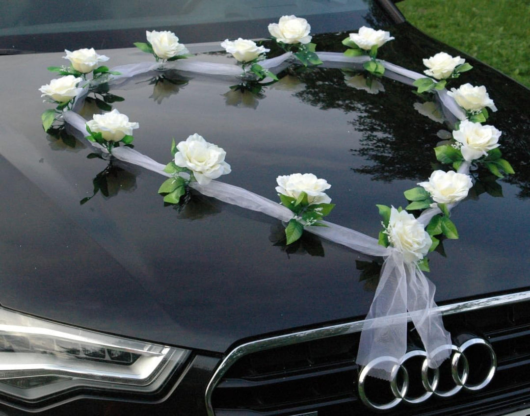 Organza Herz Auto Schmuck Braut Paar Rose Deko Dekoration Autoschmuck Hochzeit Car Auto Wedding Deko