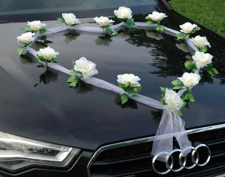 Organza Herz Auto Schmuck Braut Paar Rose Deko Dekoration Autoschmuck Hochzeit Car Auto Wedding Deko