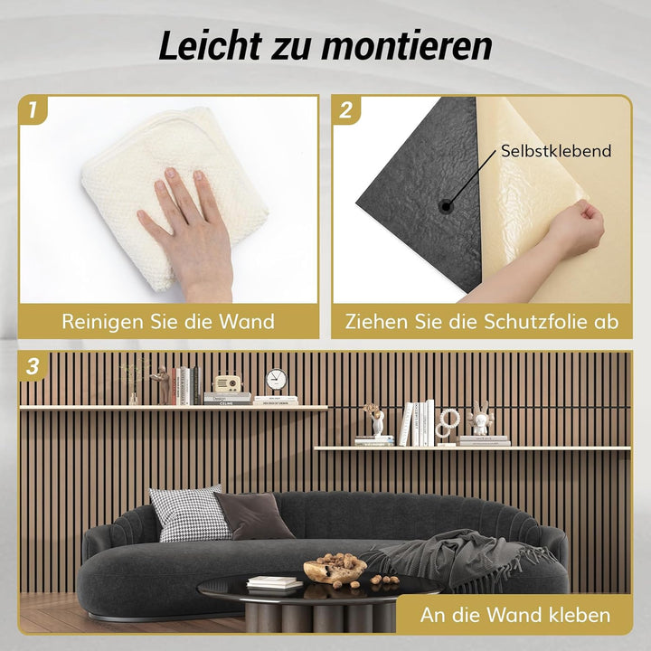 TONOR Akustikpaneele HOLZ Selbstklebend 2,976m²- 4 Stück je 122 x 61 x 2,1 cm, 3D Holzpaneele Wand L