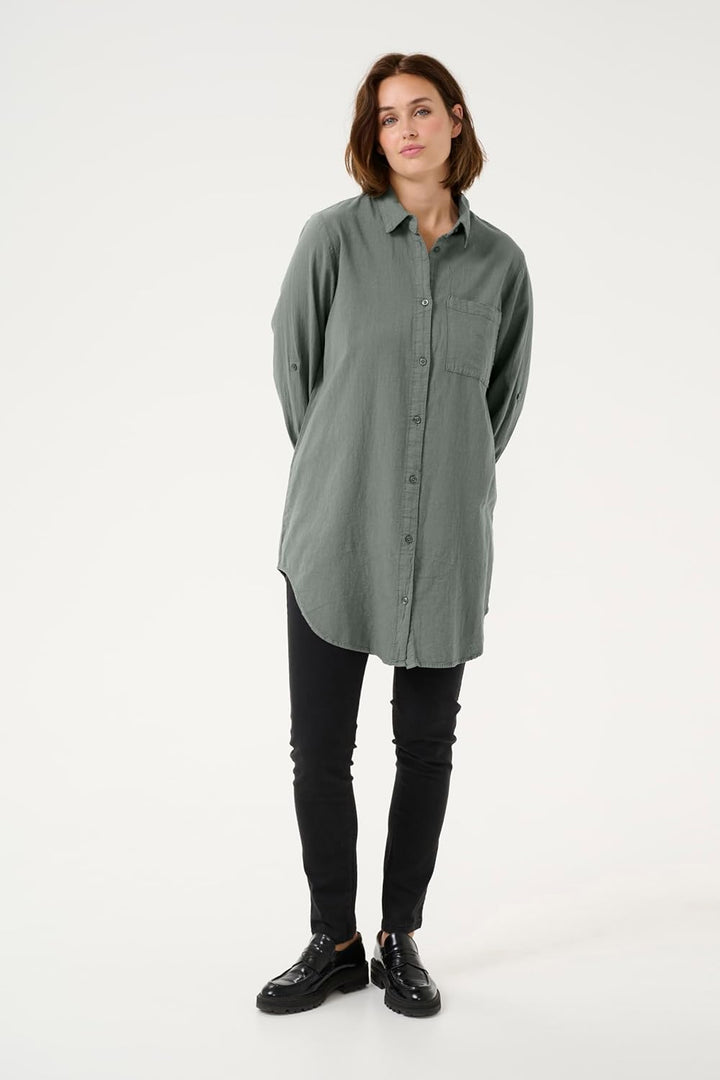 KAFFE Langarm - Hemd KAnaya Damen Hemd Langarm Kragen Lang Casual Hemdbluse 34 Balsam Green, 34 Bals