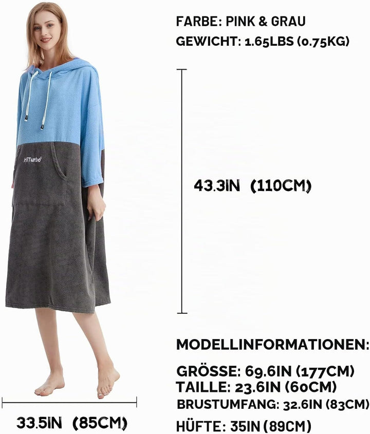 Hiturbo Surf Handtuch Poncho Umziehhilfe - Herren und Damen Changing Robe badeponcho Umkleidehilfe S