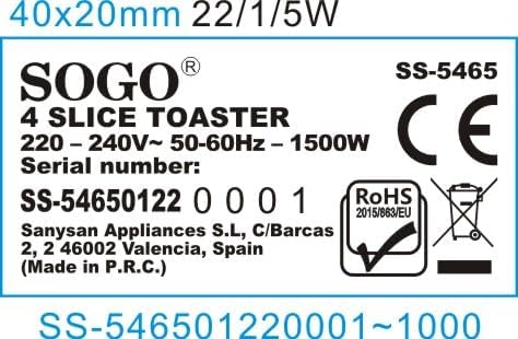 Sogo Retro Vintage Edelstahl und Emaille (Netz, Toaster 1500 W) Rot Toaster 1500 W, Rot Toaster 1500