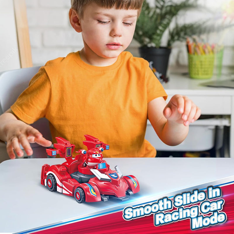 Super Wings EU770351 - Super Robot Suit Jett, ca. 18 cm grosse verwandelbare Spiel-Figur, 2-in-1 Rob