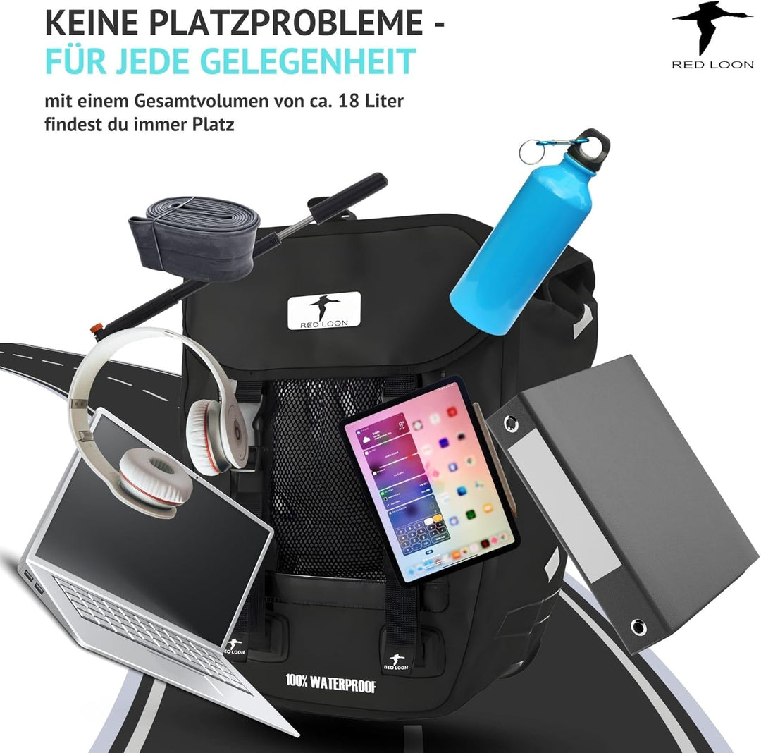 Red Loon R1 x robuste Fahrradtasche aus LKW-Plane – wasserdichte Packtasche für Gepäckträger in Schw