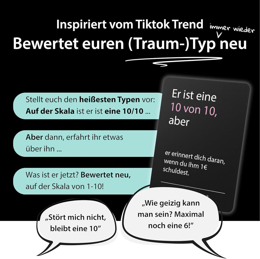 Er ist eine 10/10, aber Spiel – Kartenspiel mit 100 Karten zum Lachen & Diskutieren für unvergesslic