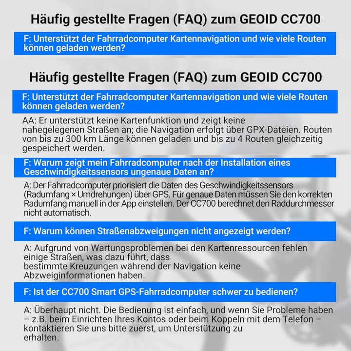 GEOID CC700 GPS Fahrradcomputer kabellos mit 2,8 Zoll Farbbildschirm – Fahrradtacho mit Route-Naviga