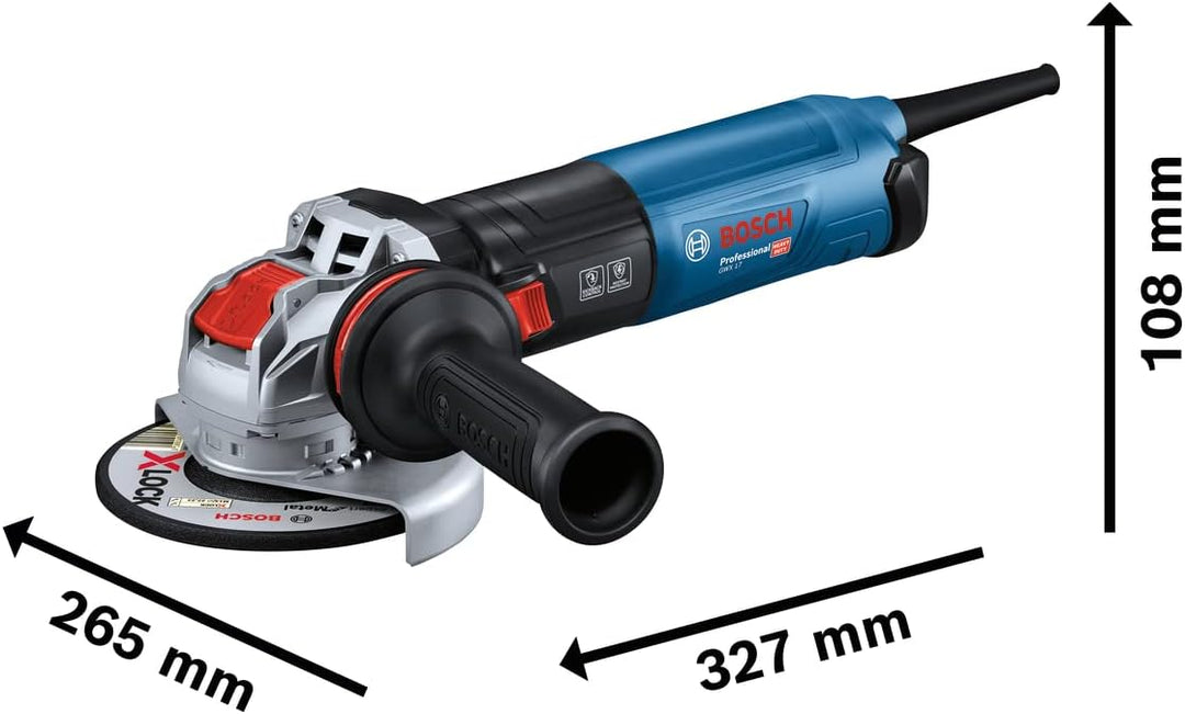 Bosch Professional Winkelschleifer GWX 17-125 S (1.700 Watt, Zusatzhandgriff, Schutzhaube, anklippba
