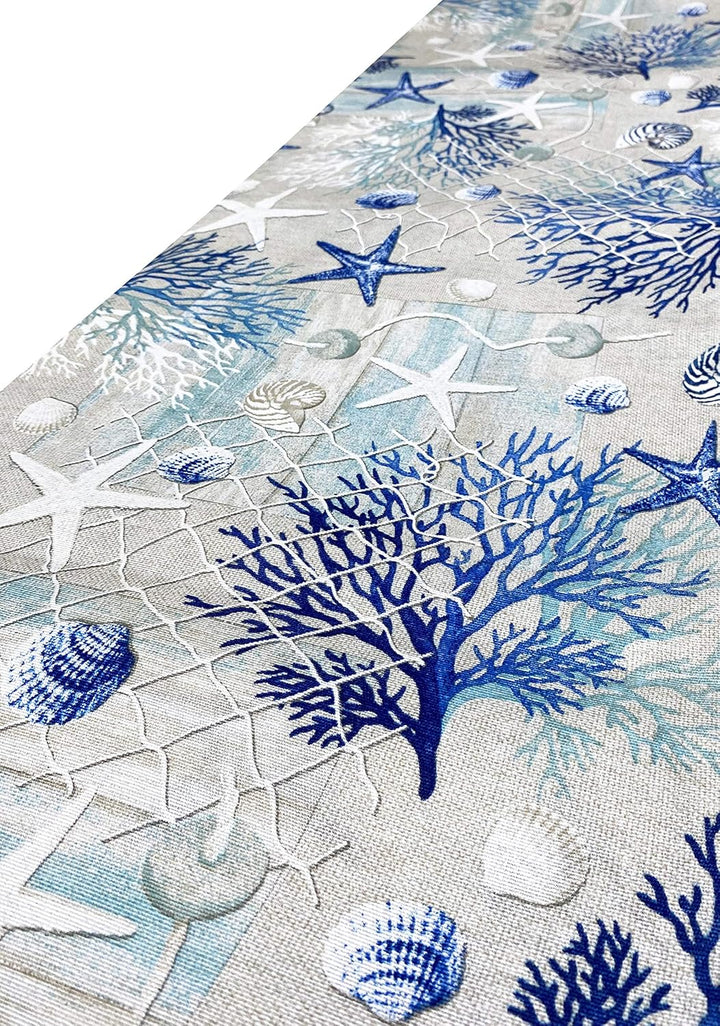 Tex Family Tagesdecke Gran Foulard Sofaüberwurf Stoff Loneta Meer Korallen blau - Doppelbett 2 Quadr