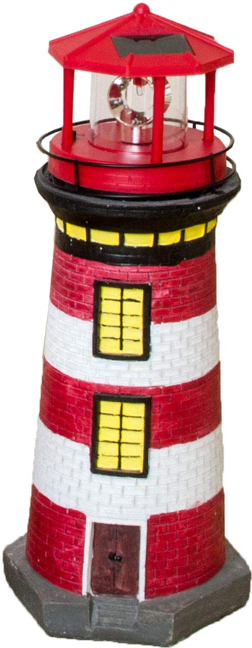 NATIV LED Solar-Leuchtturm mit rotierender Leuchte, handgefertiger Dekoturm für den Aussenbereich, 3
