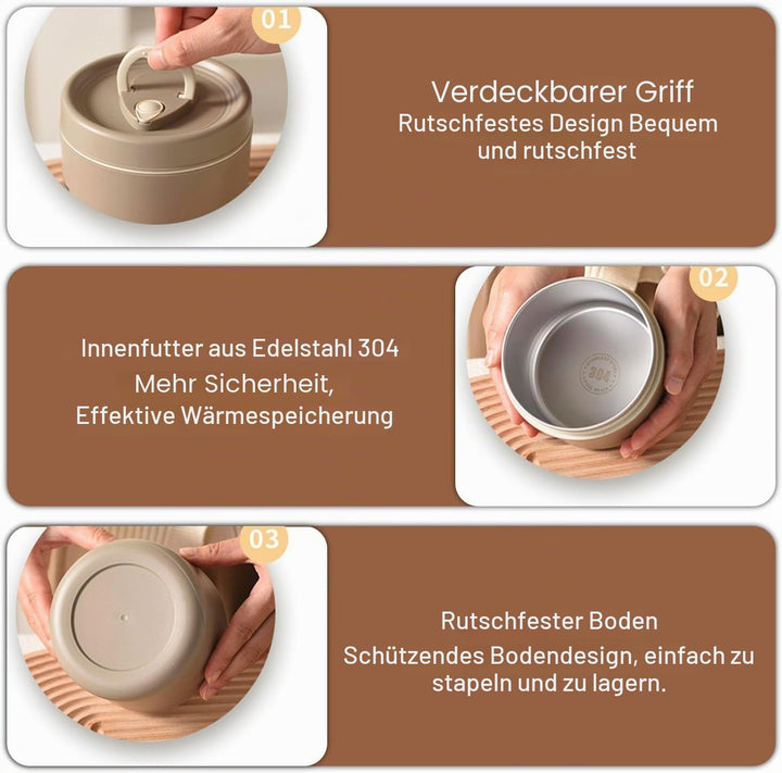 4 Stück Thermo Lunchbox Edelstahl Mit Tasche,Thermobehälter Für Essen,Auslaufsicher Essen Warmhalten