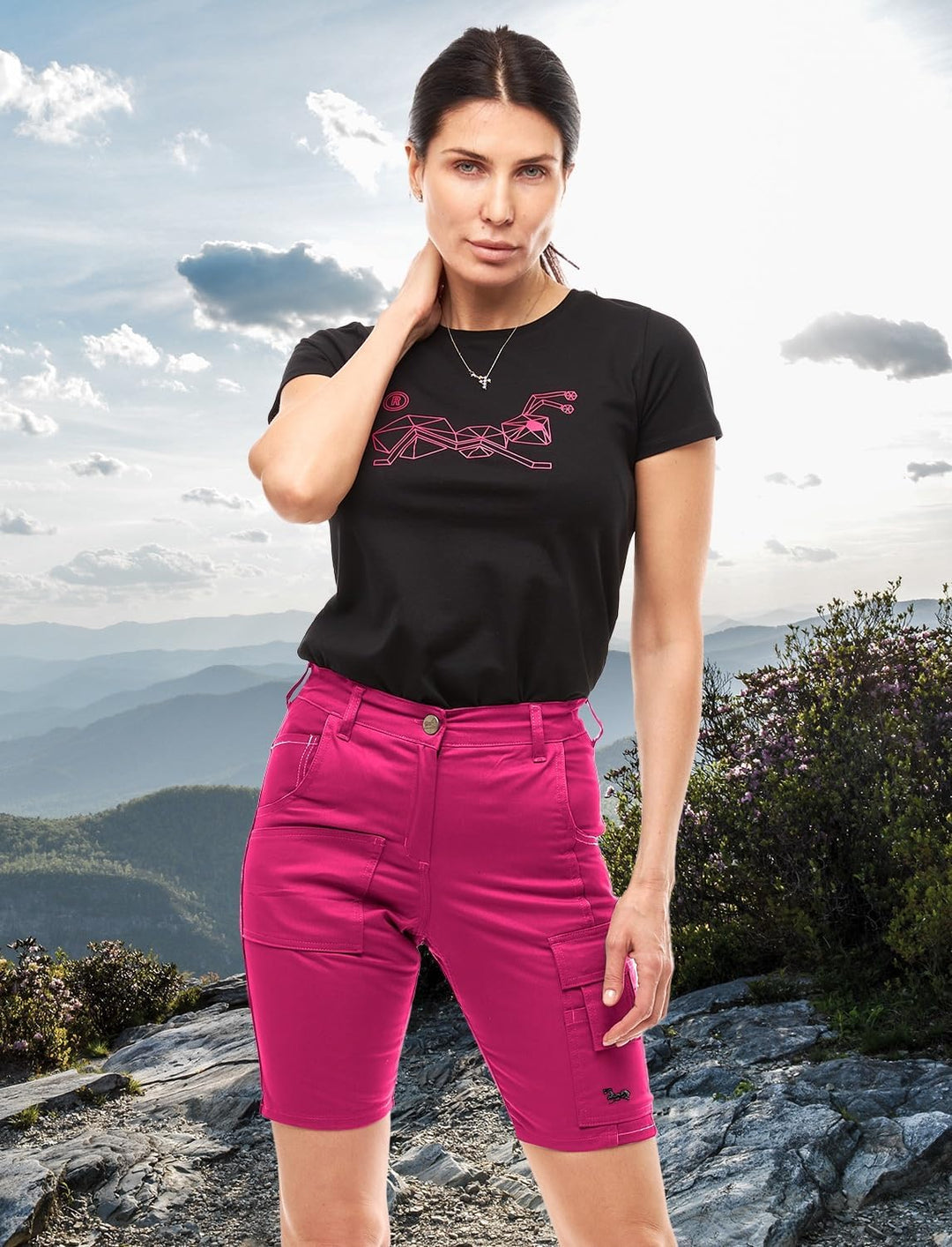 strongAnt Damen Arbeitsshorts Stretch Kurze Arbeitshose mit Cargo Taschen Outdoor, 48 Pink Stretch M