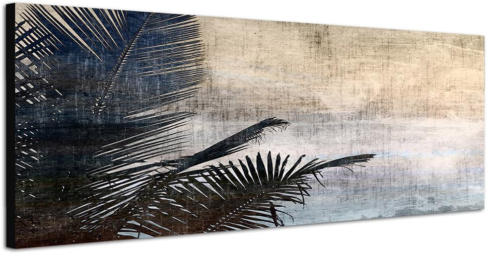Paul Sinus Art Panoramabild auf Leinwand und Keilrahmen 150x50cm Palmblatt Meer Grunge