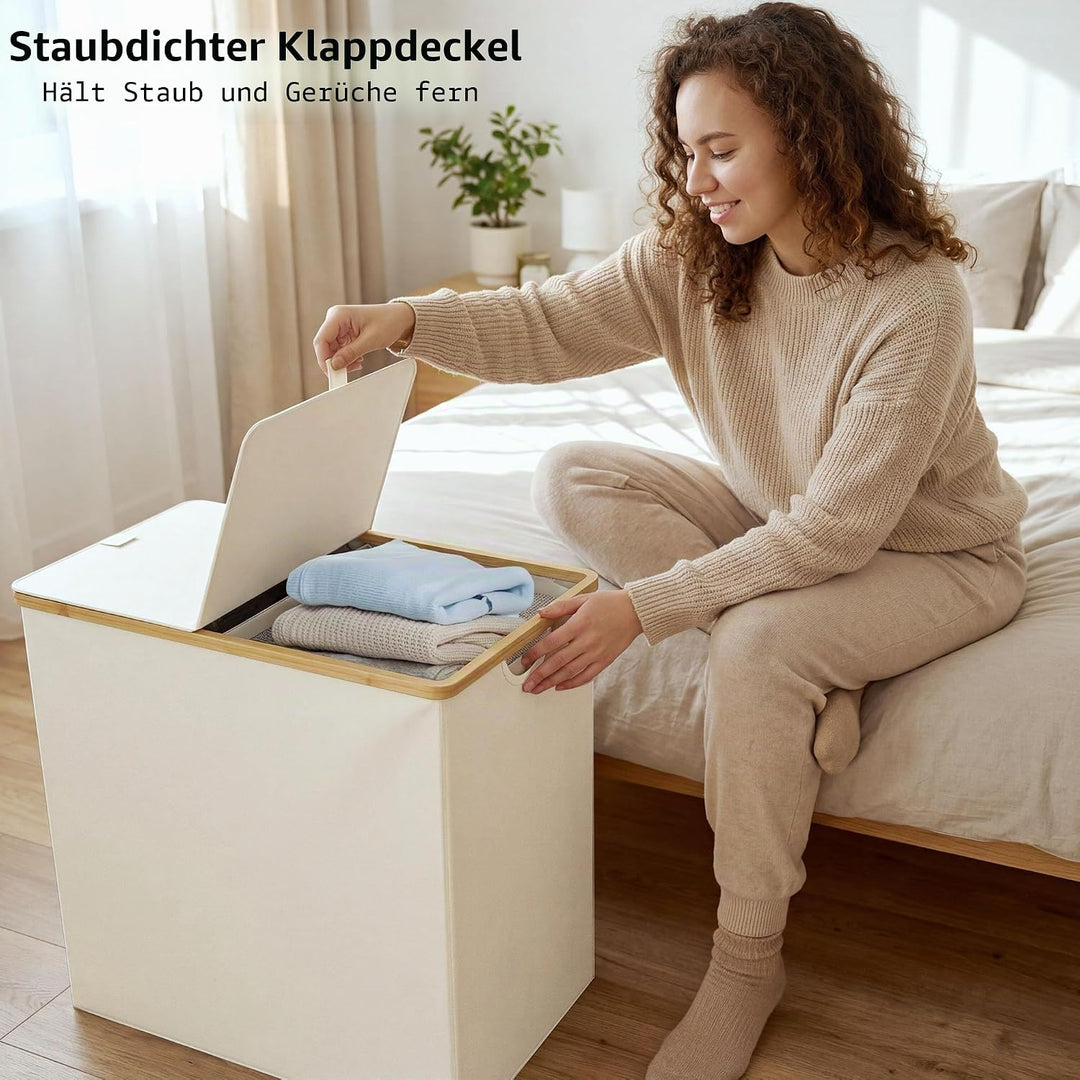 efluky Wäschekörbe mit Deckel und 2 Fächern, Schmutzwäschebehälter, Doppel-Korb, Aufbewahrung von Wä