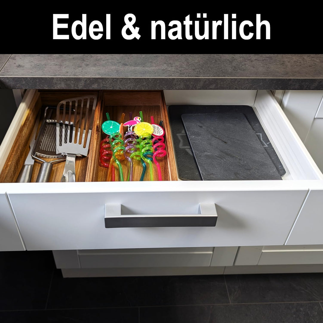 com-four® 2X Schubladen-Organizer aus Akazienholz 37,5 x 15 x 5 cm Akazie - 2 Stück - 37,5cm, Akazie