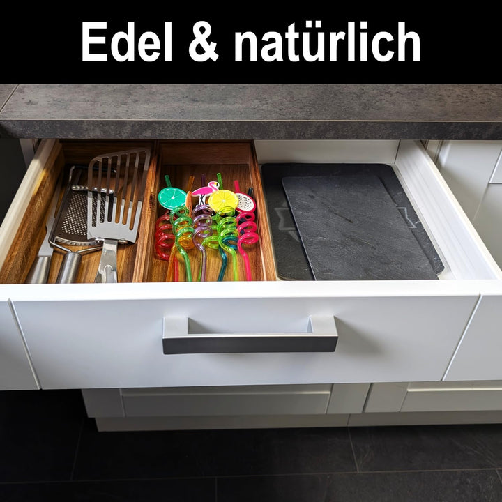 com-four® 2X Schubladen-Organizer aus Akazienholz 37,5 x 15 x 5 cm Akazie - 2 Stück - 37,5cm, Akazie