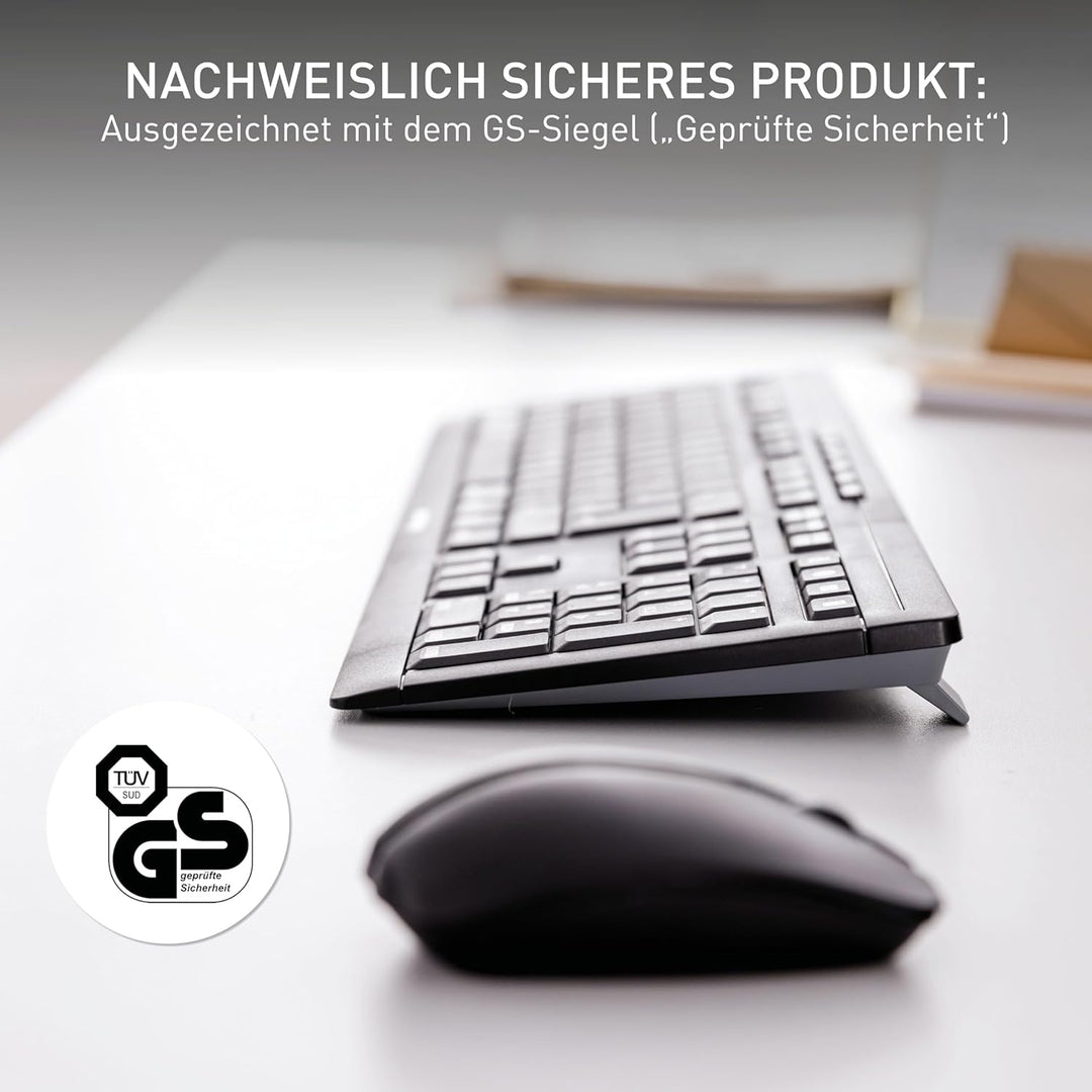 CHERRY Stream Desktop, Kabellose Tastatur und Maus, Deutsch QWERTZ, Schwarz, Schwarz