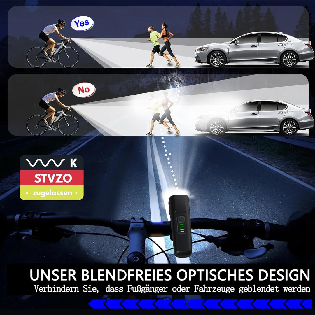 Fahrradlicht Set,StVZO Zertifizierte Fahrradbeleuchtung,USB Typ C Aufladung Fahrrad Lichter Led Set,