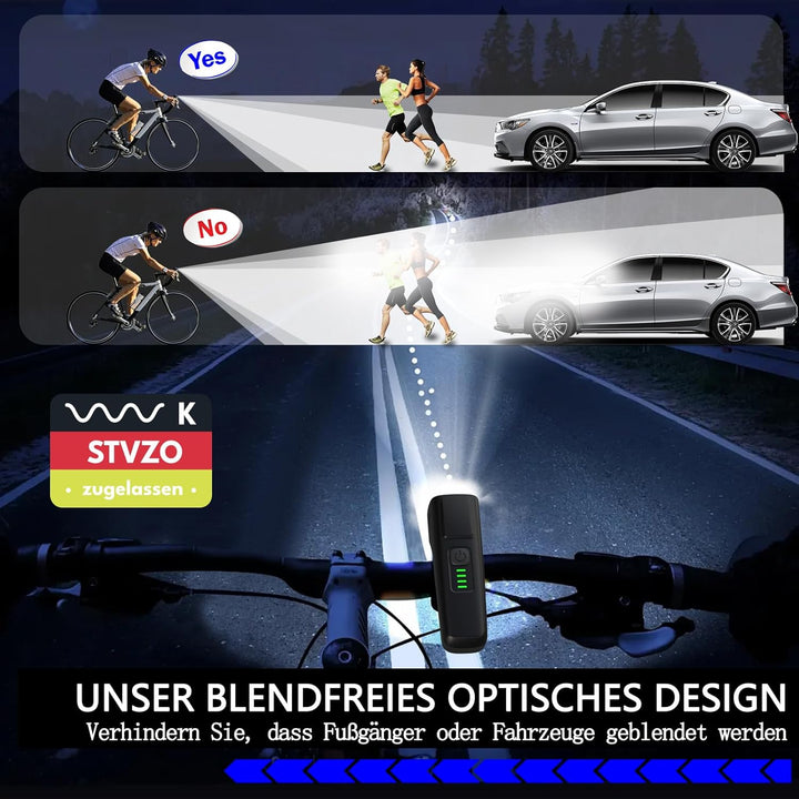 Fahrradlicht Set,StVZO Zertifizierte Fahrradbeleuchtung,USB Typ C Aufladung Fahrrad Lichter Led Set,