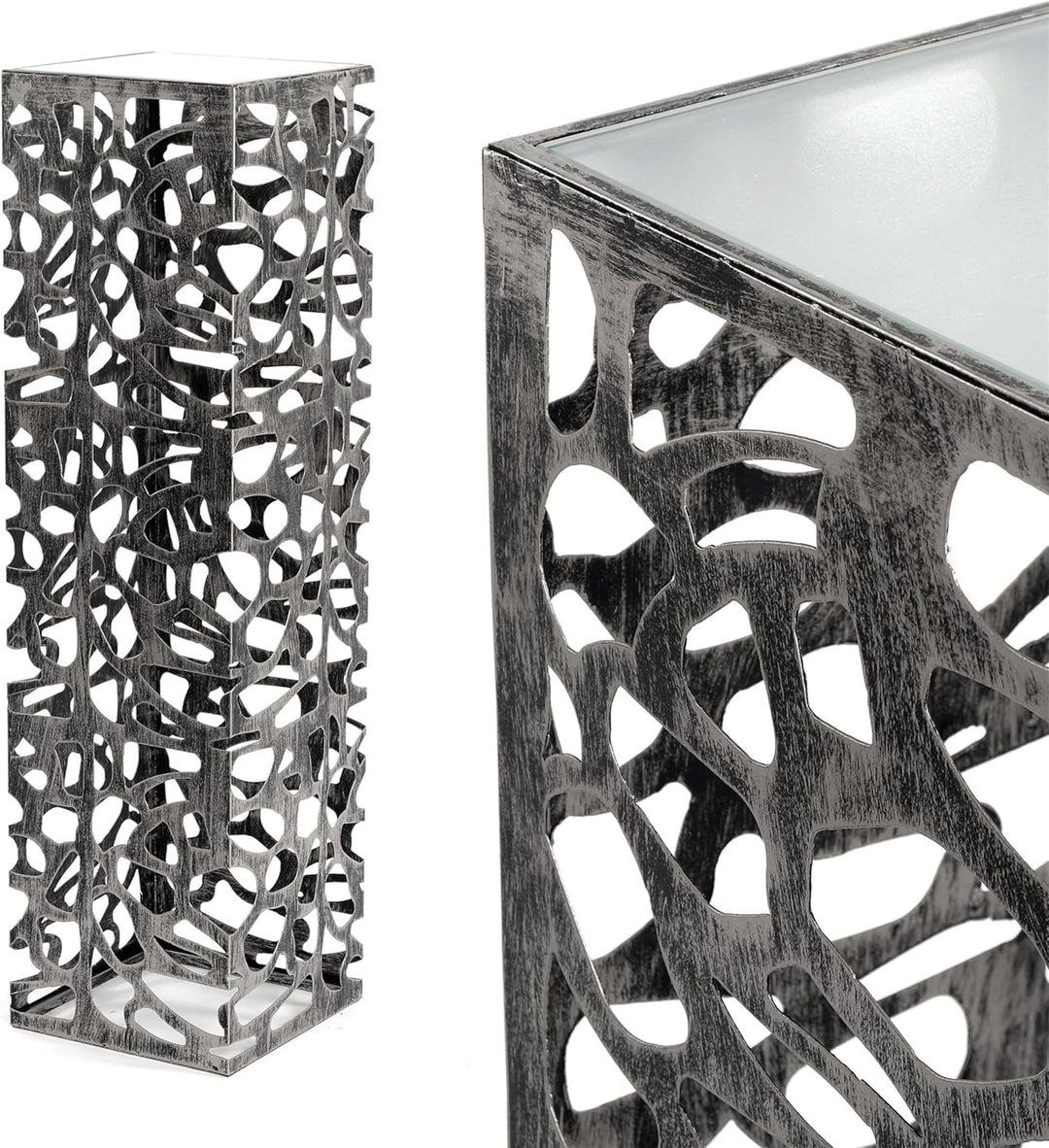 DESIGN DELIGHTS Dekorative SÄULE Enza | Metall, 70 cm antik-Silber/schwarz gewischt | Blumensäule, e