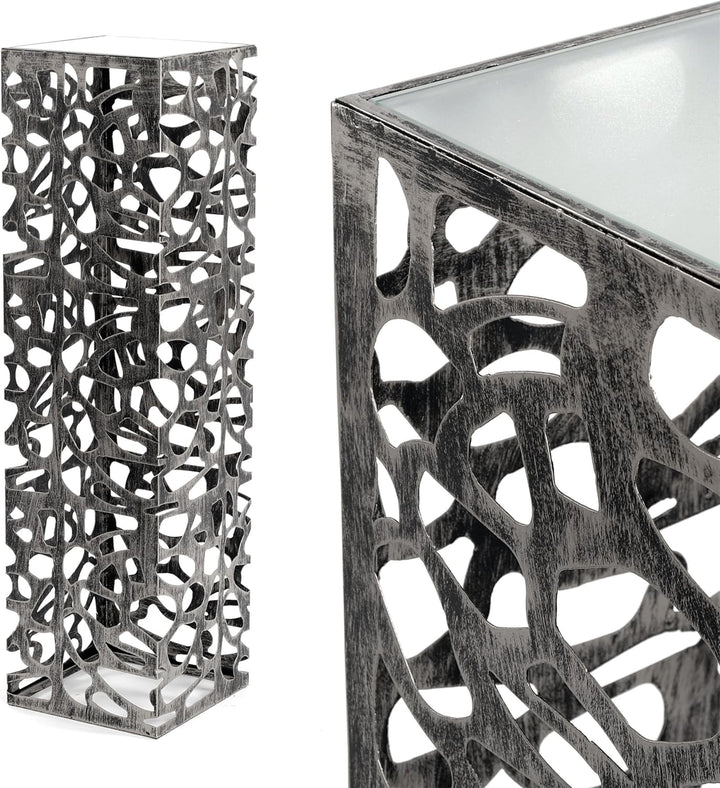 DESIGN DELIGHTS Dekorative SÄULE Enza | Metall, 70 cm antik-Silber/schwarz gewischt | Blumensäule, e
