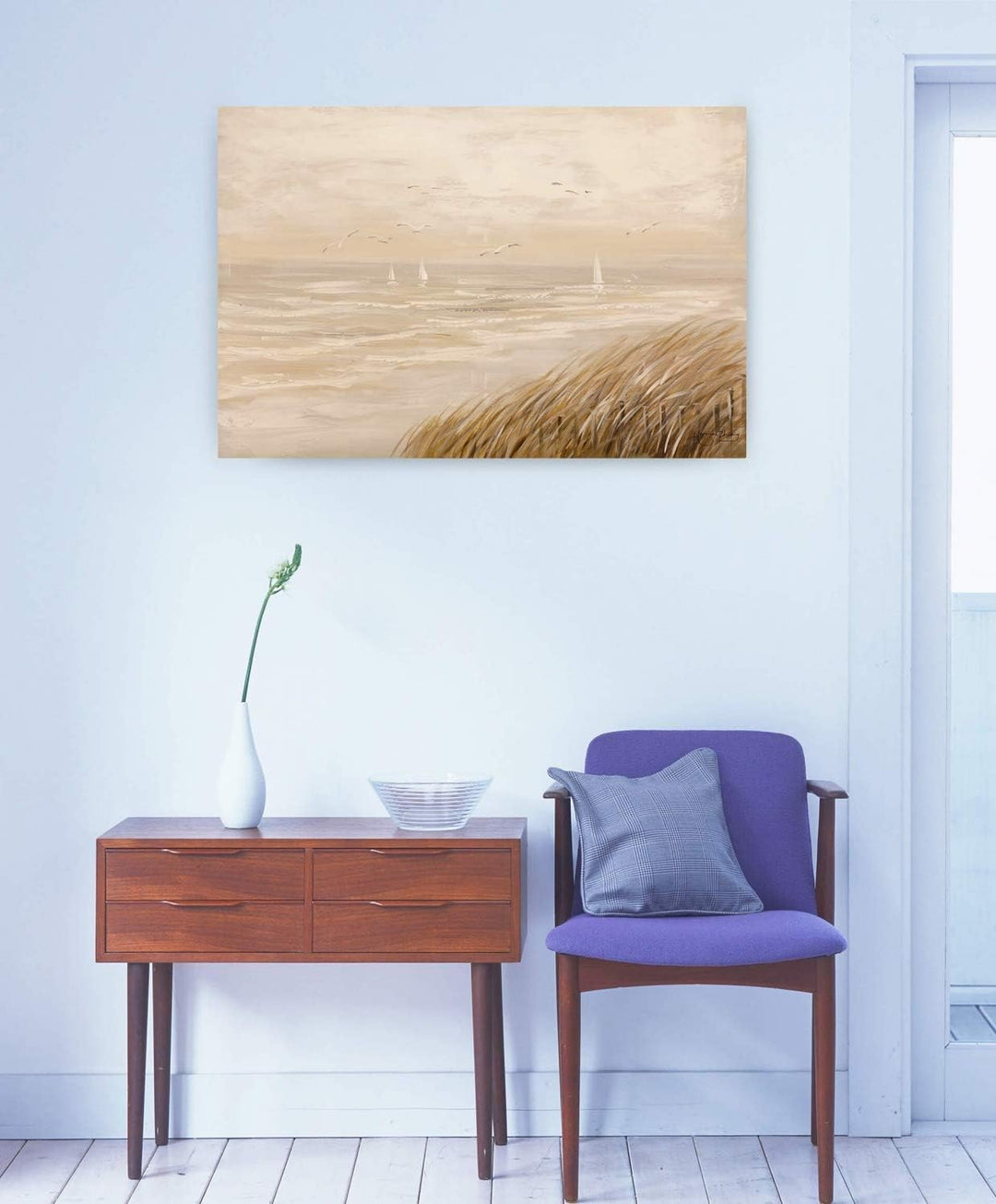 KunstLoft Leinwandbild | 100% HANDGEMALT | 90x60cm | Gemälde 'Sehnsucht nach Meer' | Strände | Beige