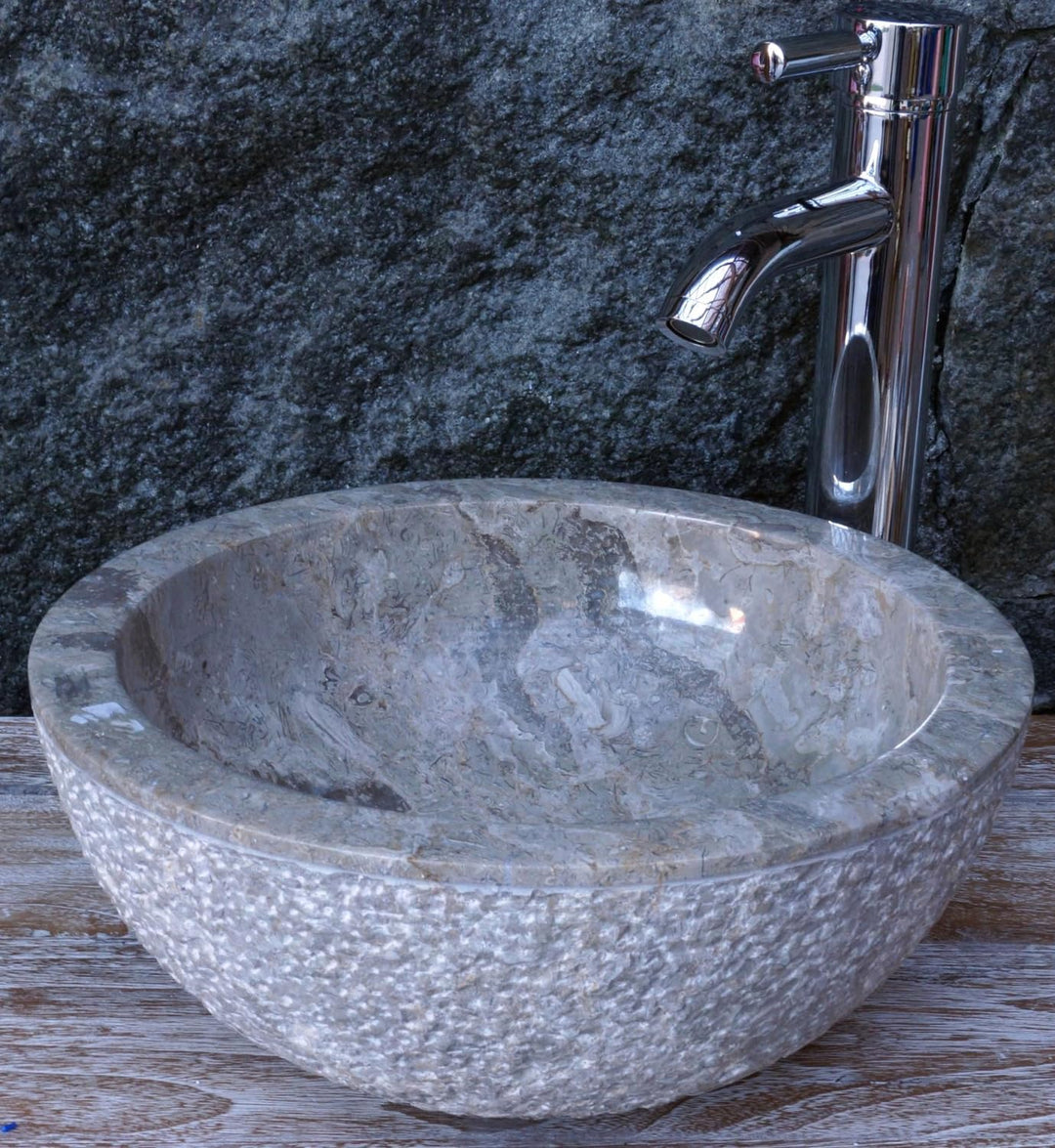 GURU SHOP Massives Rundes Marmor Aufsatz-Waschbecken, Waschschale, Naturstein Handwaschbecken - Ø 35