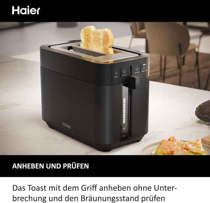 Haier Toaster aus Edelstahl, 2 Scheiben, 1150W I Extra tiefe Schlitze & Hebegriff zum Anheben gegen