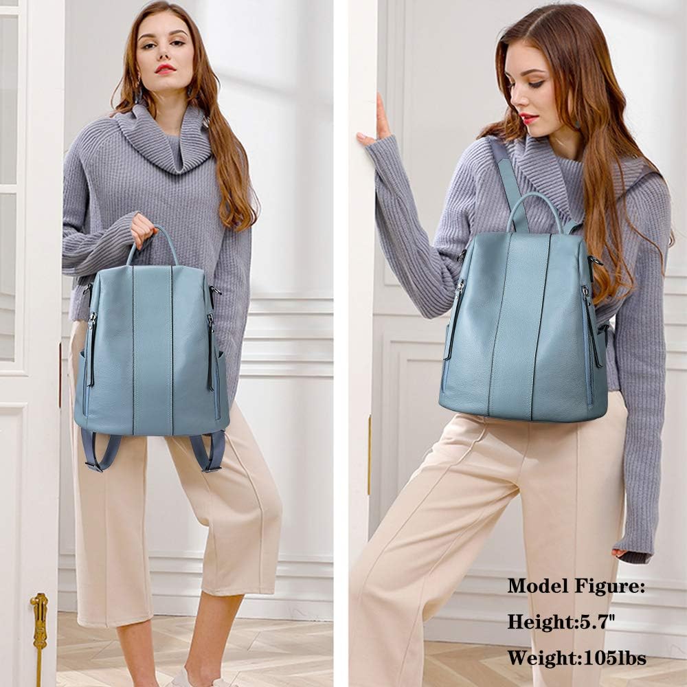 S-ZONE Damen Rucksack Echtleder Weiches Wasserdicht Anti Diebstahl Mode Rucksackhandtasche Casual Sc