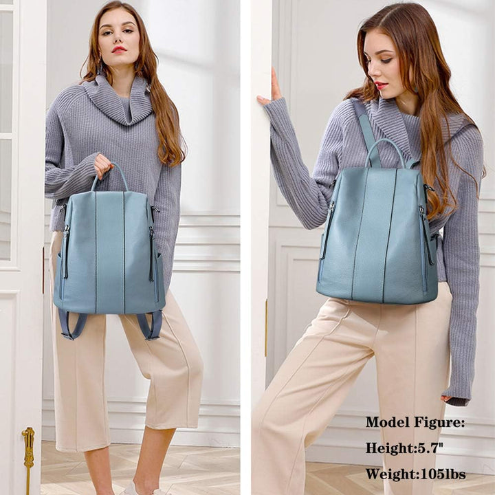 S-ZONE Damen Rucksack Echtleder Weiches Wasserdicht Anti Diebstahl Mode Rucksackhandtasche Casual Sc