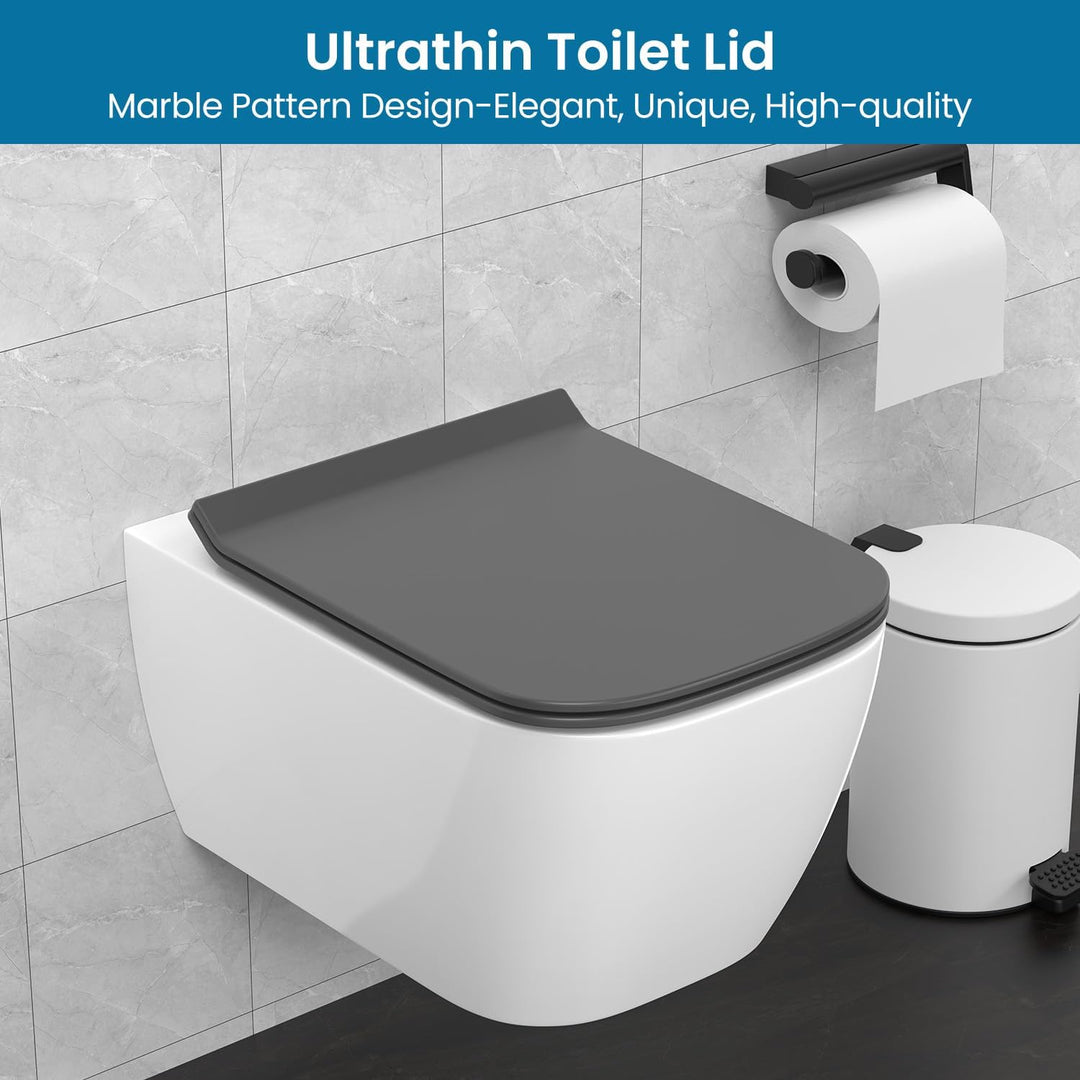 WC Sitz Eckig Form, Toilettendeckel mit Absenkautomatik, Klobrille Duroplast mit Schnellverschluss,