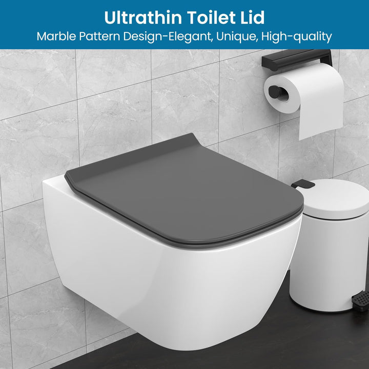 WC Sitz Eckig Form, Toilettendeckel mit Absenkautomatik, Klobrille Duroplast mit Schnellverschluss,