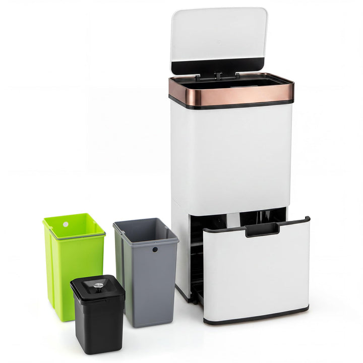 COSTWAY 72L Mülleimer 4 Fächer, elektrischer Abfalleimer mit Sensor, Mülltrennsystem 2 x 11L + 3,5L